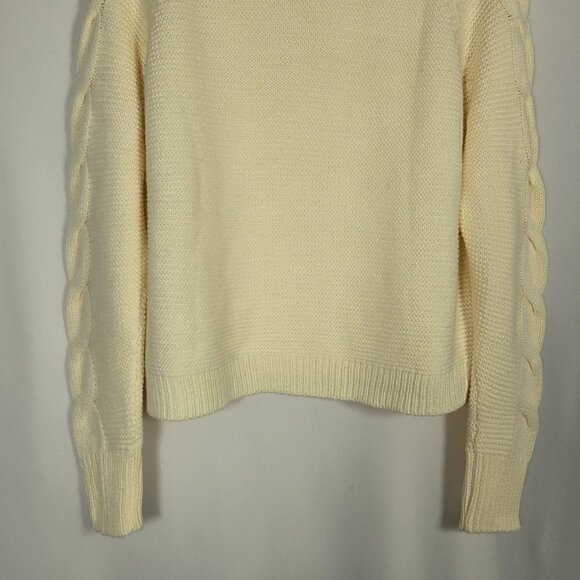Poof Apparel Women's Cable Knit Chunky Cropped, Mock Neck Sweater Vanilla Size L - Picture 8 of 12
